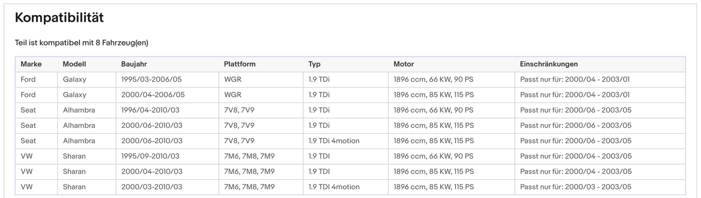 Katalysator Ford Galaxy, Seat Alhambra, VW Sharan, 1.9 TDI, 66/85kW, Euro 3 - KatDoc