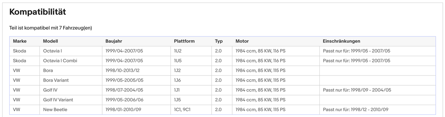 Katalysator für Skoda Octavia 1, VW Bora/Golf 4/New Beetle, 2.0, 85kW, Euro 3 - KatDoc