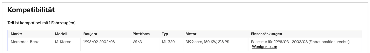 Katalysator für Mercedes M - Klasse (W163) ML320, 3.2, 160kW, rechts, Euro 3 - KatDoc