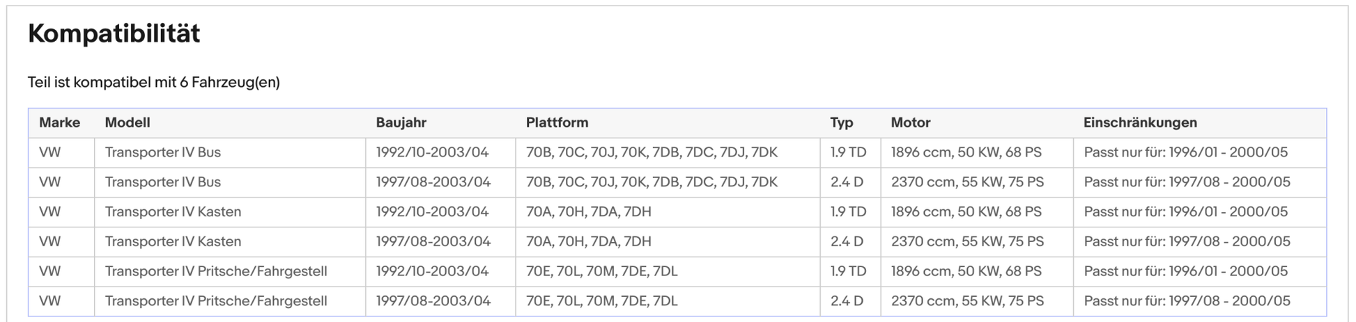 Katalysator für VW T4, 1.9/2.4, TD/D, 50/55kW, Diesel, Euro 1&2 - KatDoc
