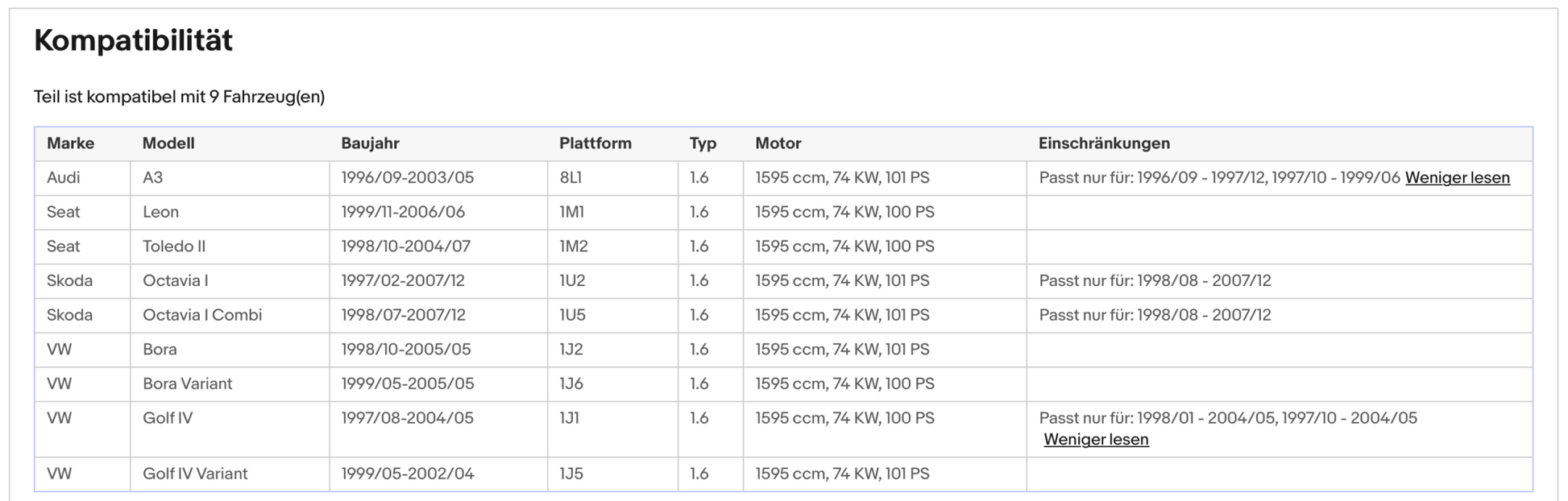 Katalysator Audi A3,Seat Toledo/Leon,Skoda Octavia,VW Golf 4/Bora, 1.6, Euro 1&2 - KatDoc