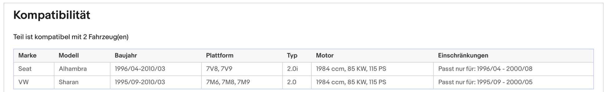 Katalysator für Seat Alhambra, VW Sharan, 2.0, 85kW, Euro 1&2 - KatDoc