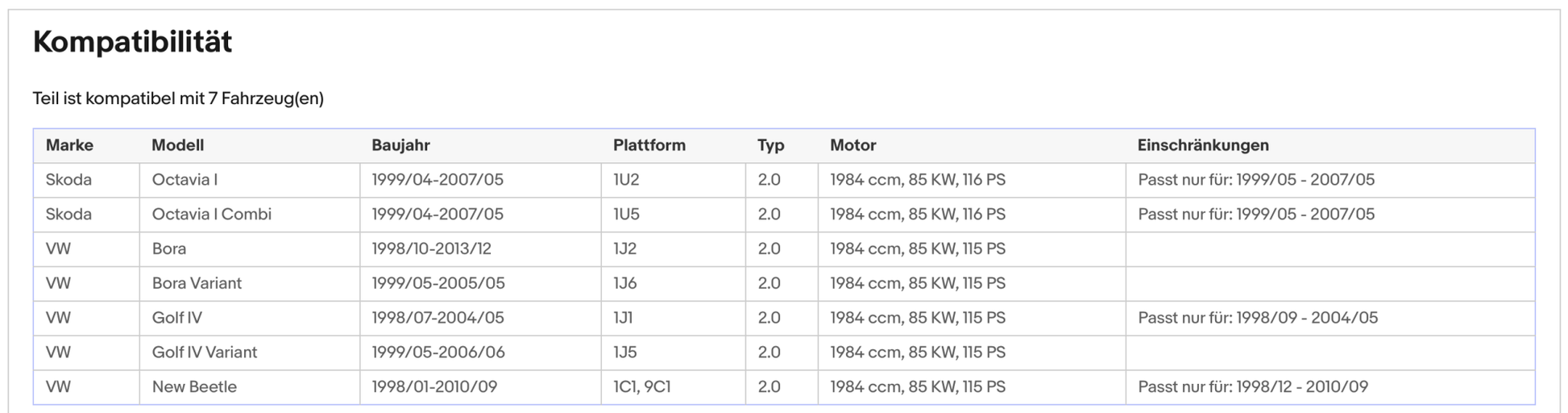 Katalysator für Skoda Octavia 1, VW Bora/Golf 4/New Beetle, 2.0, 85kW, Euro 3 - KatDoc