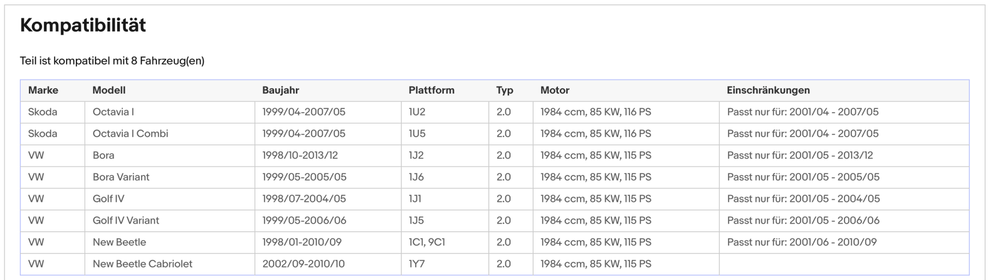 Katalysator für Skoda Octavia, VW New Beetle/Golf 4/Bora, 2.0, 85kW, Euro 4 - KatDoc