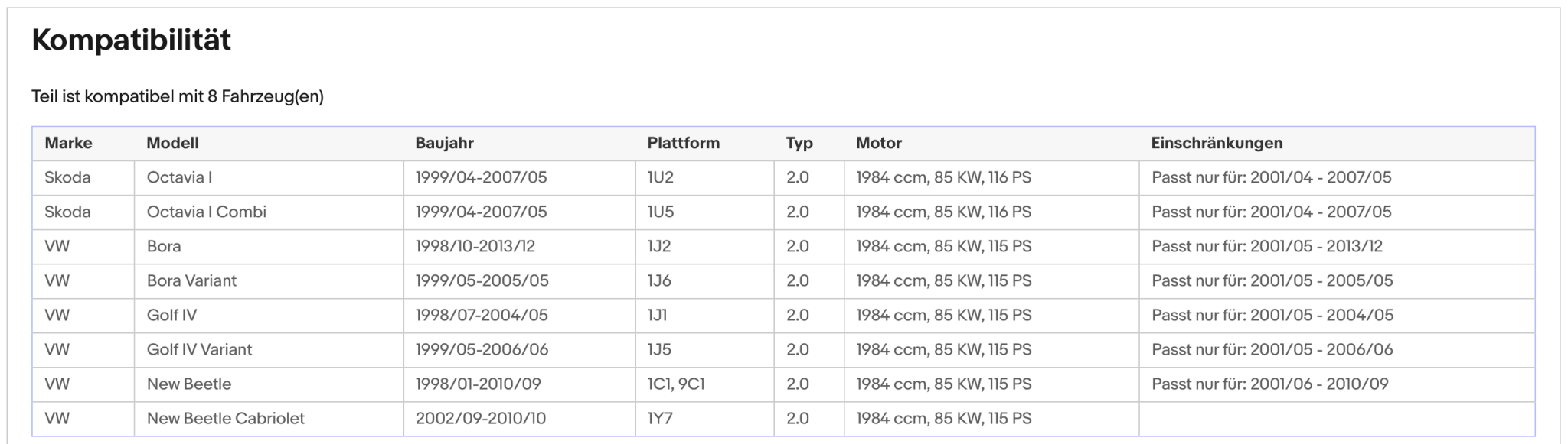 Katalysator für Skoda Octavia, VW New Beetle/Golf 4/Bora, 2.0, 85kW, Euro 4 - KatDoc