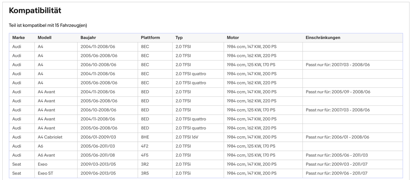 Katalysator Audi A4/A6, Seat, Exeo, 2.0 TFSI, quattro, 125/147/162kW, Euro 4 - KatDoc