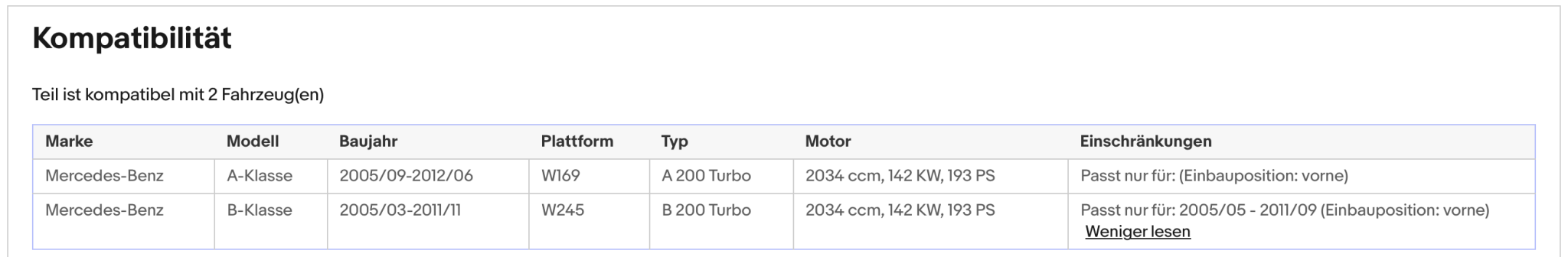 Katalysator für Mercedes A/B - Klasse Turbo, A200/B200, 2.0, 142kW, Euro 4 - KatDoc