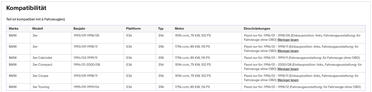 Katalysator BMW 3er (E36), 316/318 i, 1.6/1.8, 75/85kW, links, Euro 2 - KatDoc