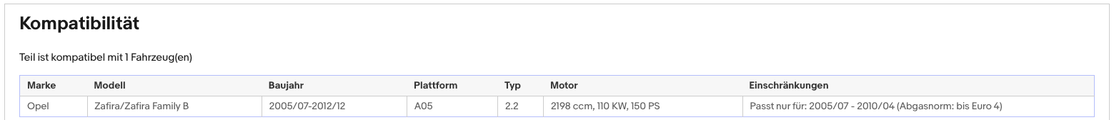 Katalysator Opel Zafira/Zafira Family B, 2.2, 110kW, Bj. bis: 04.2010, Euro 4 - KatDoc