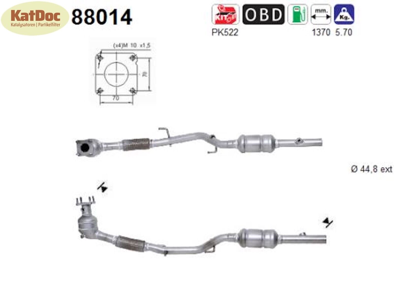 Katalysator für Seat Cordoba/Ibiza,Skoda Fabia,VW Polo, 1.4, 16V, 55kW, Euro 4 - KatDoc