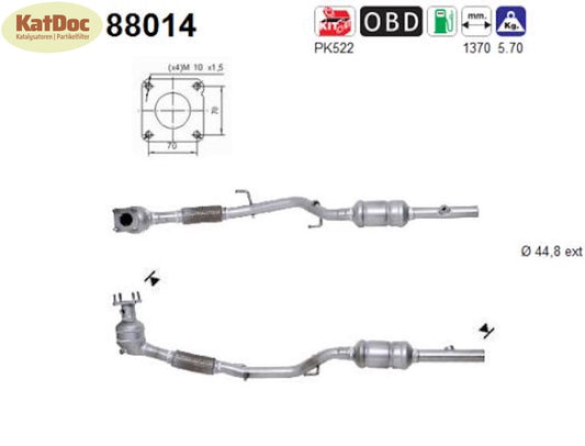 Katalysator für Seat Cordoba/Ibiza,Skoda Fabia,VW Polo, 1.4, 16V, 55kW, Euro 4 - KatDoc