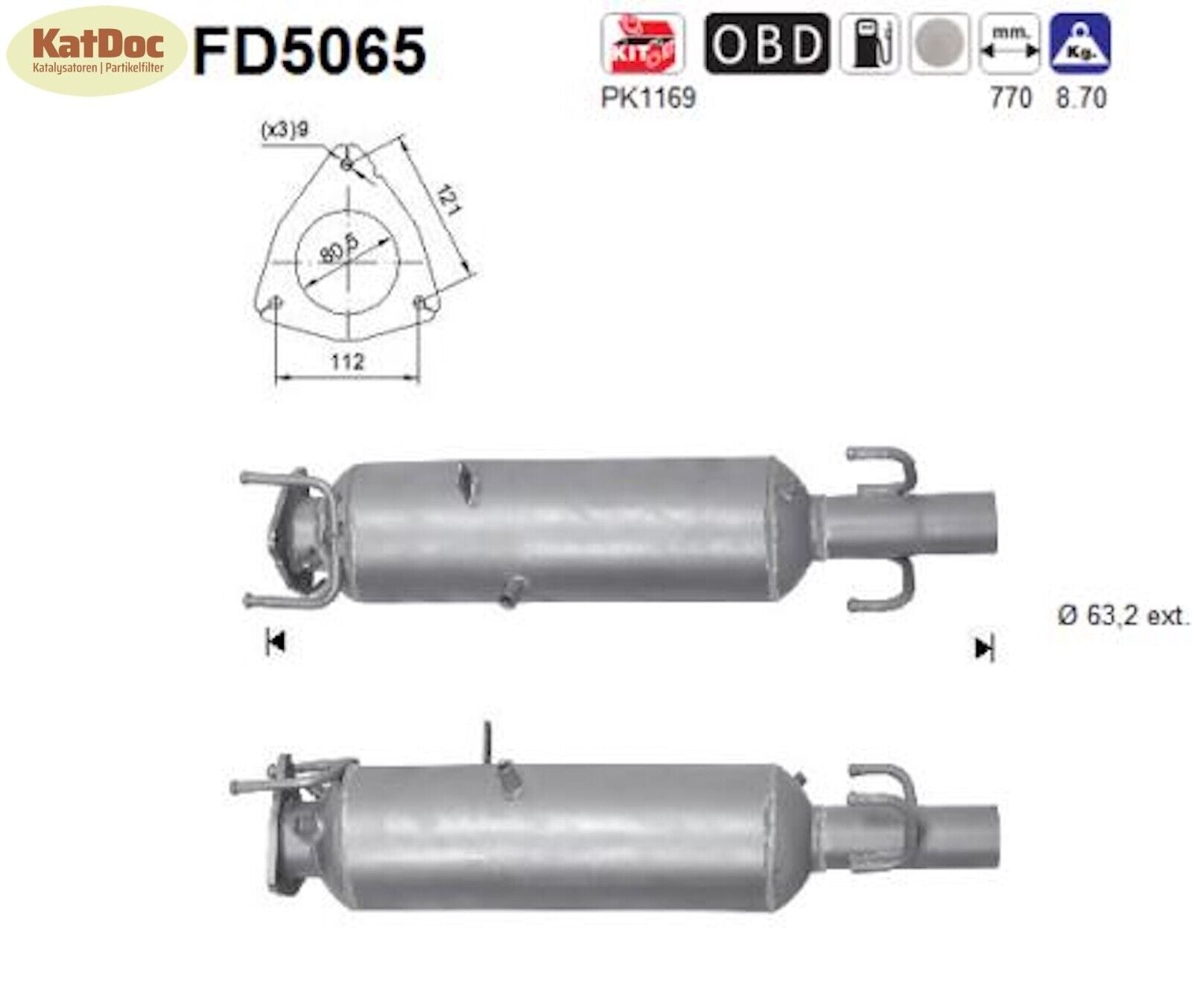 Ruß - Partikelfilter für Fiat Ducato 2.3 D, Multijet, Euro 5 - KatDoc