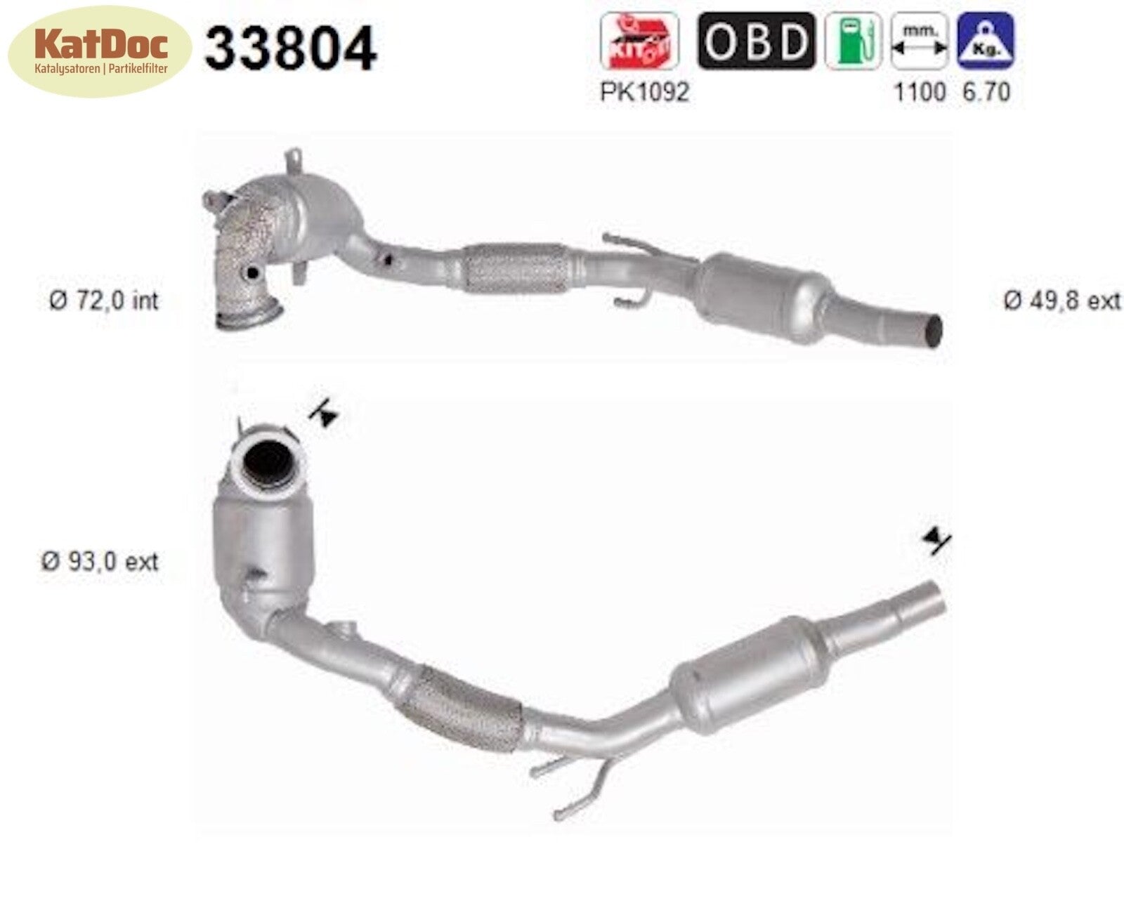 Katalysator Audi Q2, Seat Ateca, Skoda Karoq, VW T - Roc, 1.0 TSI, 85kW, Euro 6 - KatDoc