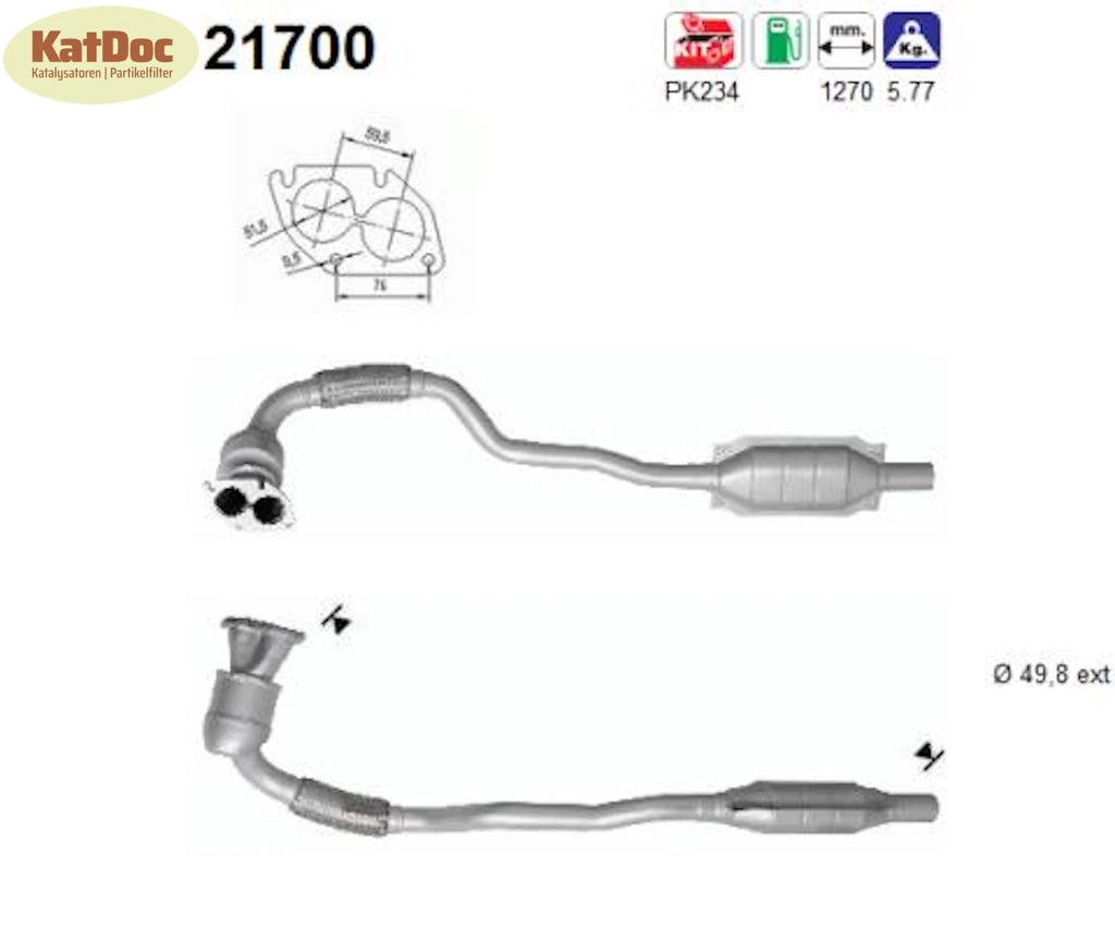 Katalysator für Opel Astra F/G/Zafira A, 1.4/1.6, i, 16V, 66/74kW, Euro 1&2 - KatDoc