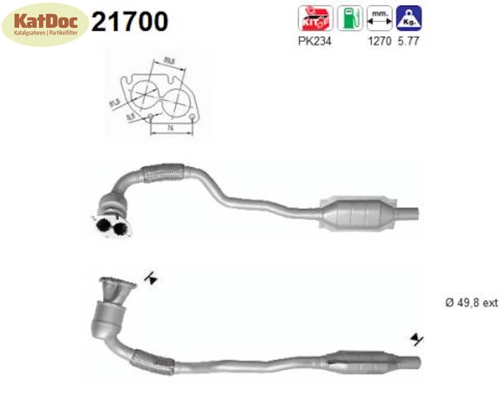Katalysator für Opel Astra F/G/Zafira A, 1.4/1.6, i, 16V, 66/74kW, Euro 1&2 - KatDoc