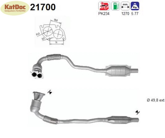 Katalysator für Opel Astra F/G/Zafira A, 1.4/1.6, i, 16V, 66/74kW, Euro 1&2 - KatDoc