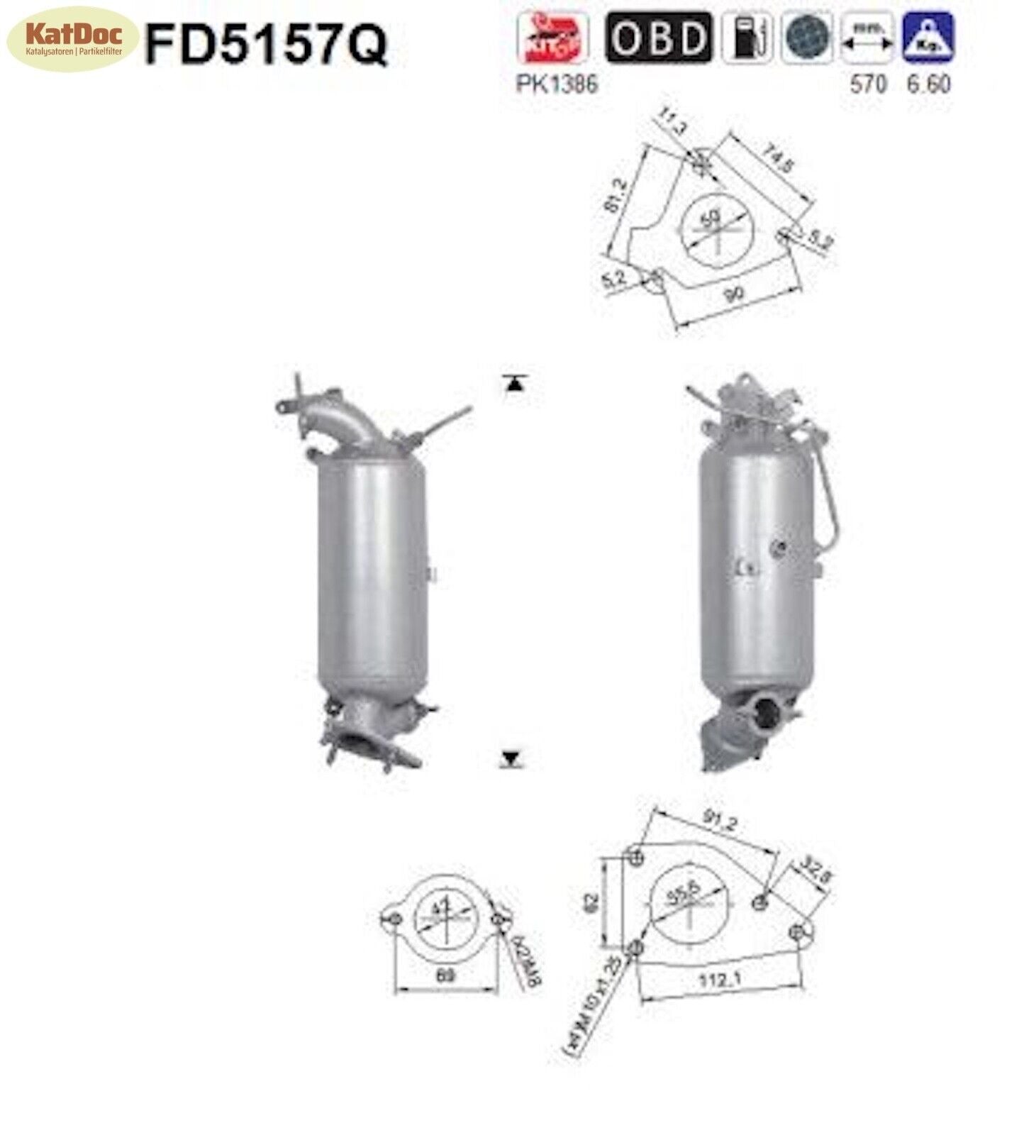 Ruß - Partikelfilter für Honda CR - V 4, 1.6 i - DTEC. 88kW, Silizium, Euro 5 - KatDoc
