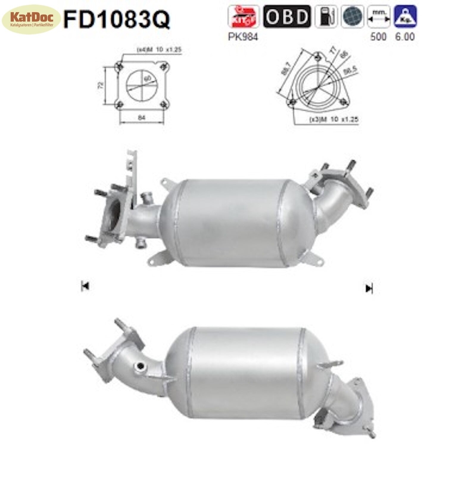 Ruß - Partikelfilter für Honda Civic 8, 2.2 CTDi 103kW, Silizium, Euro 4 - KatDoc
