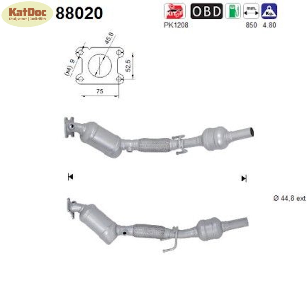 Katalysator Seat Mii, Skoda Citigo, VW UP/Load UP, 1.0, 44/55kW, Euro 6 - KatDoc