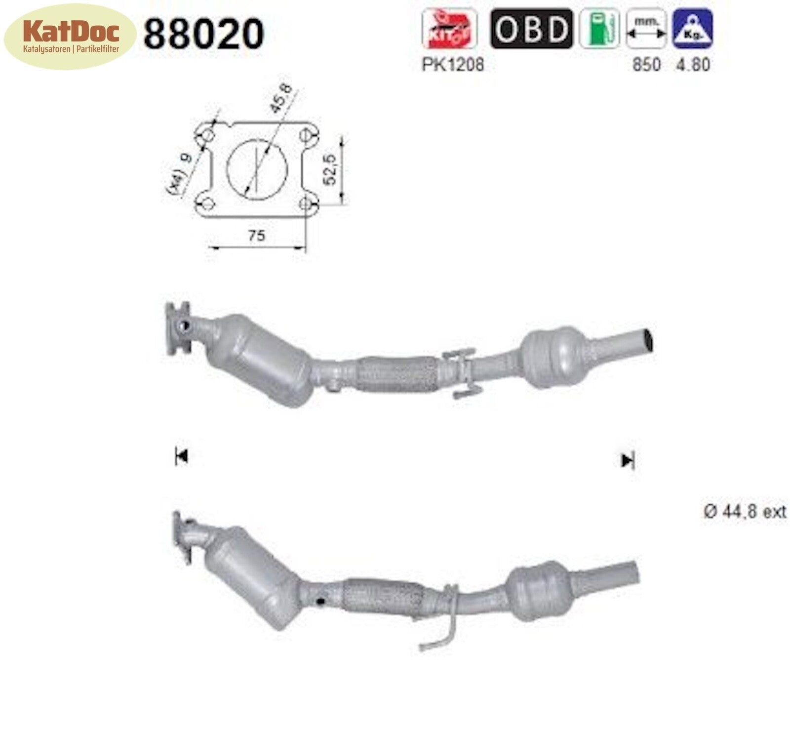 Katalysator Seat Mii, Skoda Citigo, VW UP/Load UP, 1.0, 44/55kW, Euro 6 - KatDoc