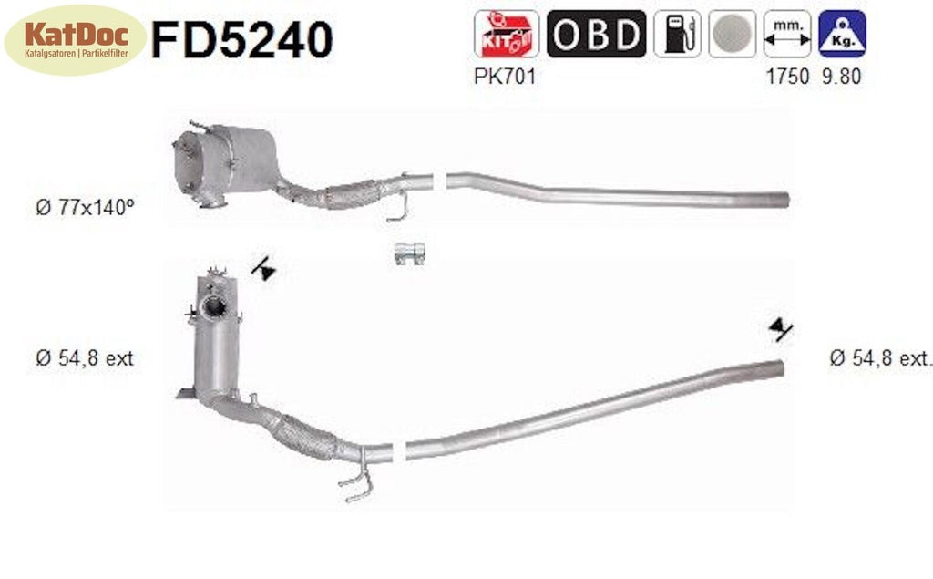Ruß - Partikelfilter für Audi A3, Seat Altea XL, 2.0 TDI 16V, Euro 5 - KatDoc