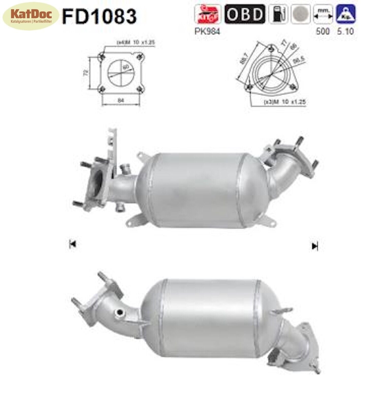 Ruß - Partikelfilter für Honda Civic 8, 2.2 CTDi 103kW, Euro 4 - KatDoc