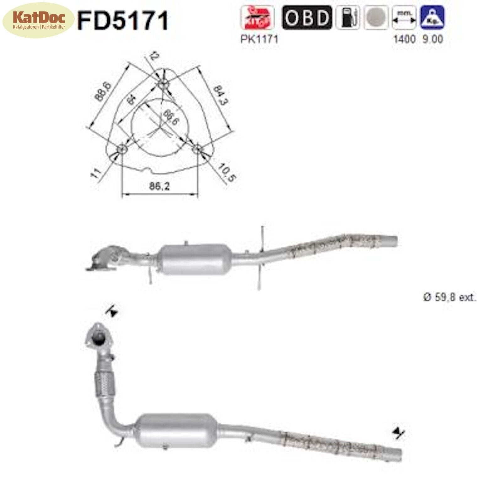 Ruß - Partikelfilter Ford Transit 2.2 TDCi, 74/92/103kW, Euro 5 - KatDoc