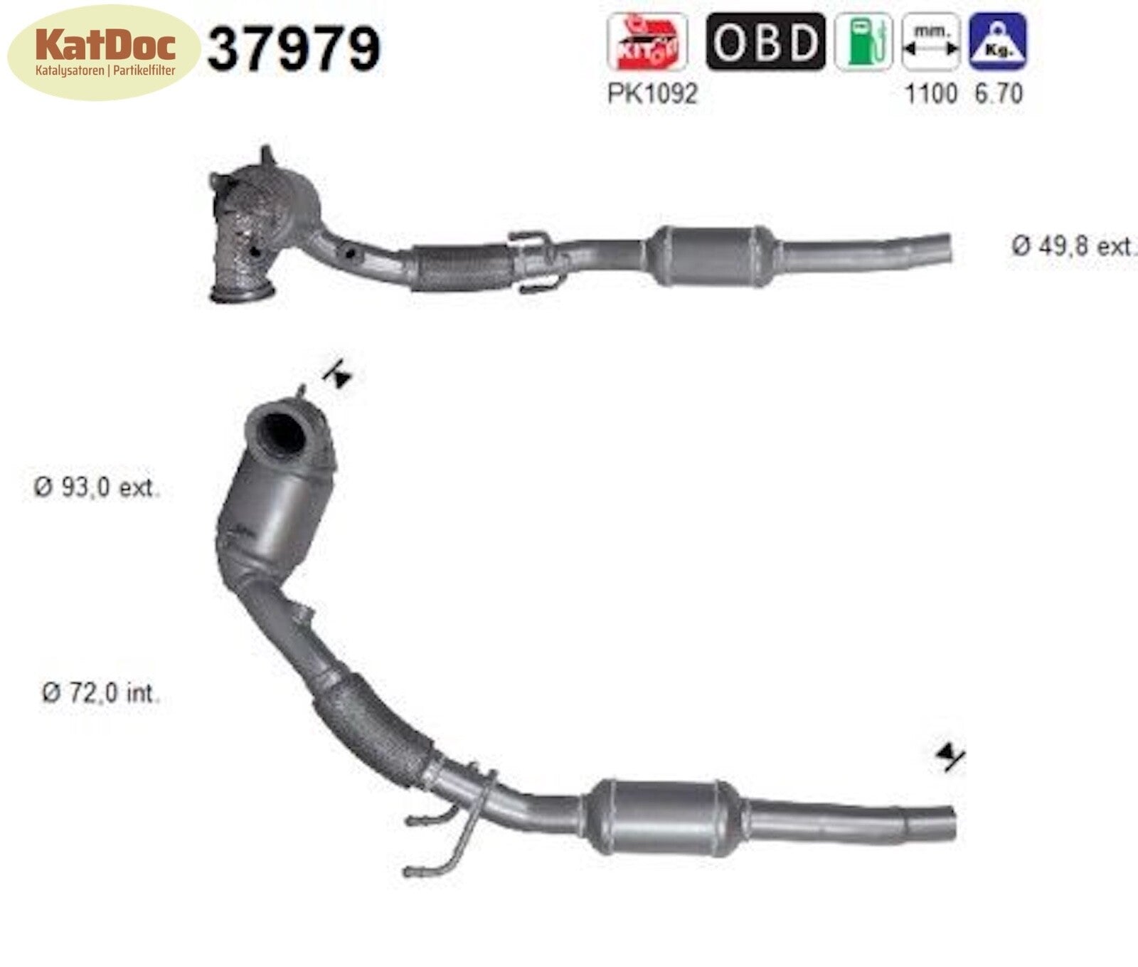 Katalysator für VW Caddy, 1.0 TSI, 62/75kW, Euro 6 - KatDoc