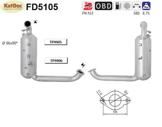 Ruß - Partikelfilter für Ford Focus, 1.6 TDCi, 66/74/80kW, Euro 5 - KatDoc