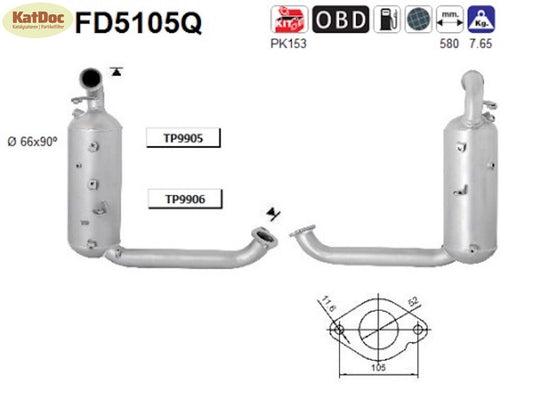 Ruß - Partikelfilter für Ford Focus, 1.6 TDCi, 66/74/80kW, Silizium, Euro 5 - KatDoc