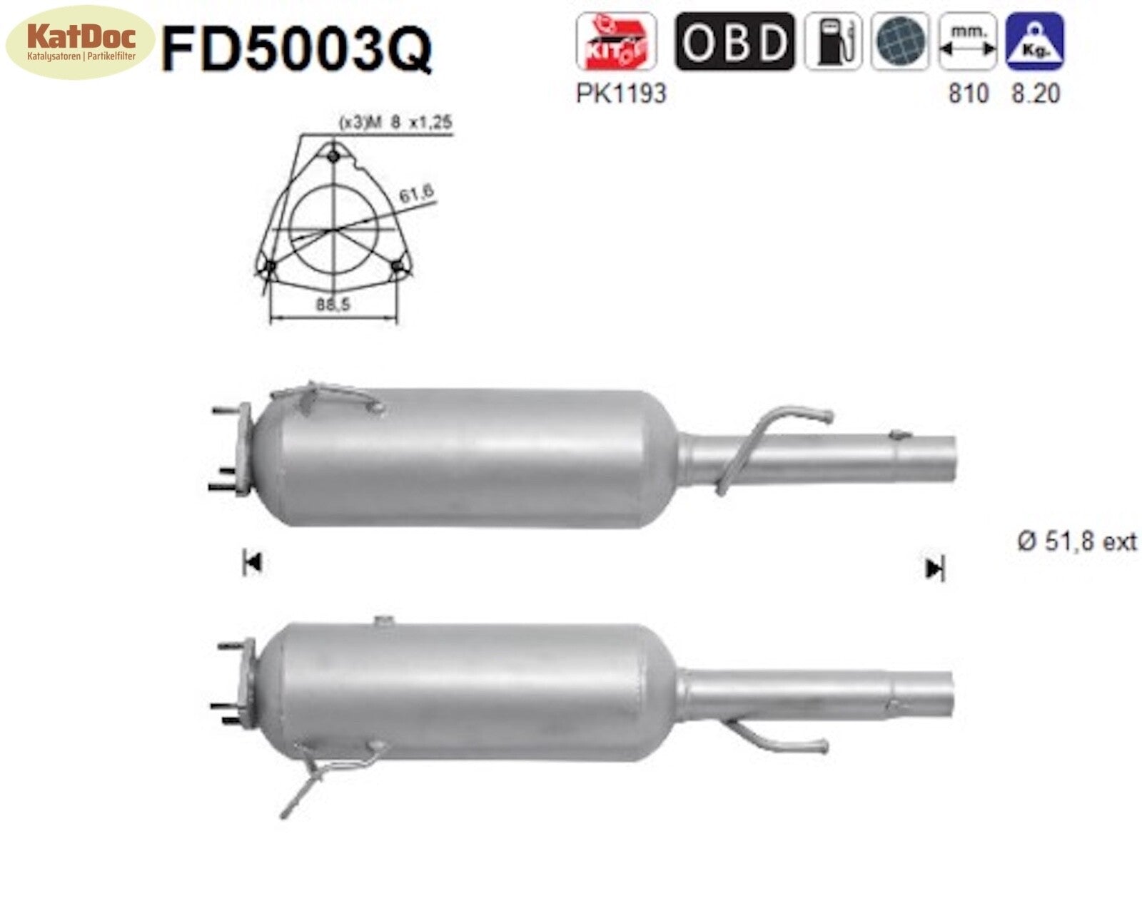 Ruß - Partikelfilter für Fiat Multipla 1.9 JTD 88kW, Silizium, Euro 4 - KatDoc