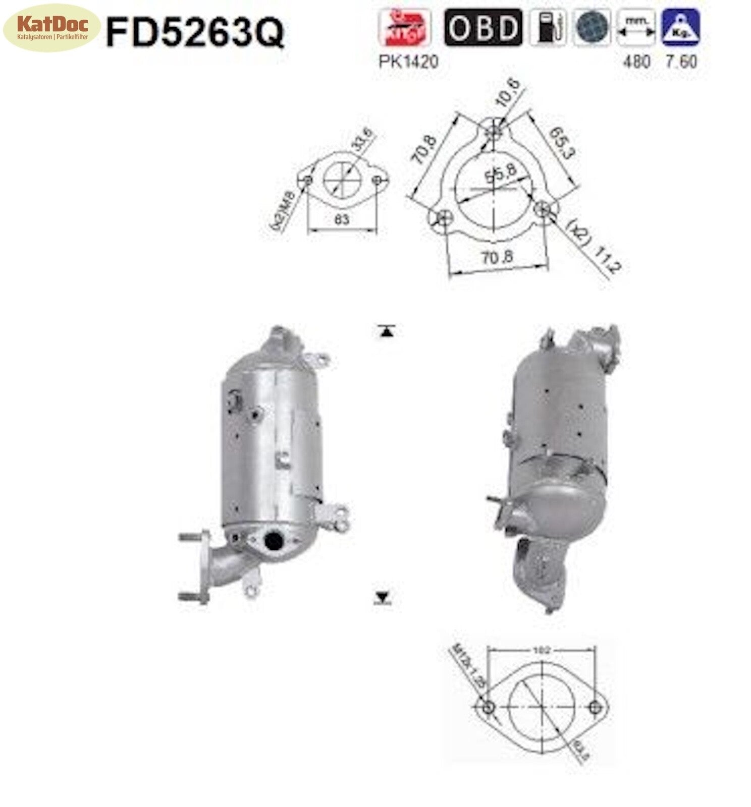 Ruß - Partikelfilter für Hyundai ix35, 2.0 CRDi, 4WD, 100/135kW,Silizium, Euro 5 - KatDoc
