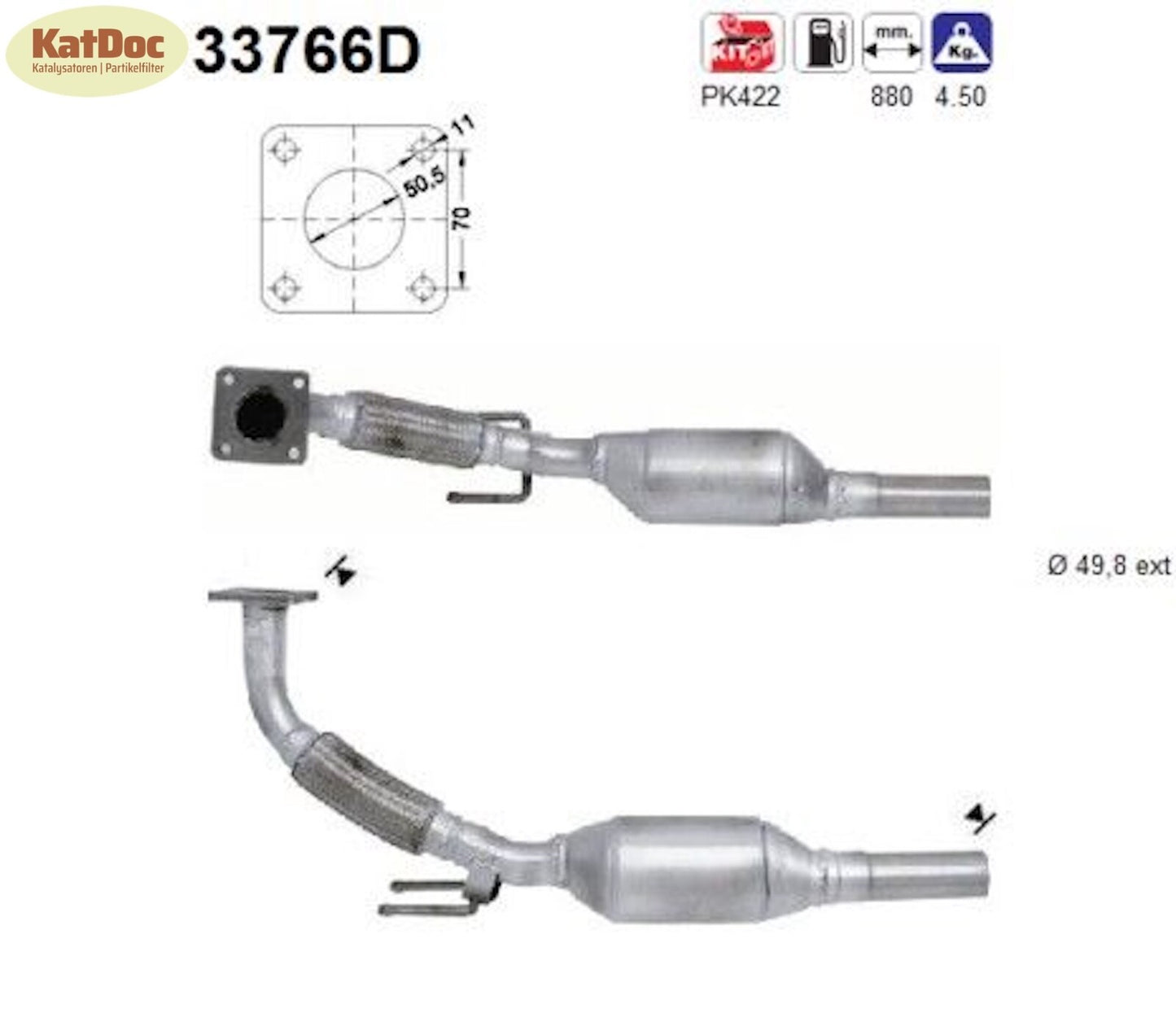 Katalysator für Seat Cordoba/Ibiza/Inca, VW Polo/Caddy, 1.9, 47/50kW, Euro 1&2 - KatDoc