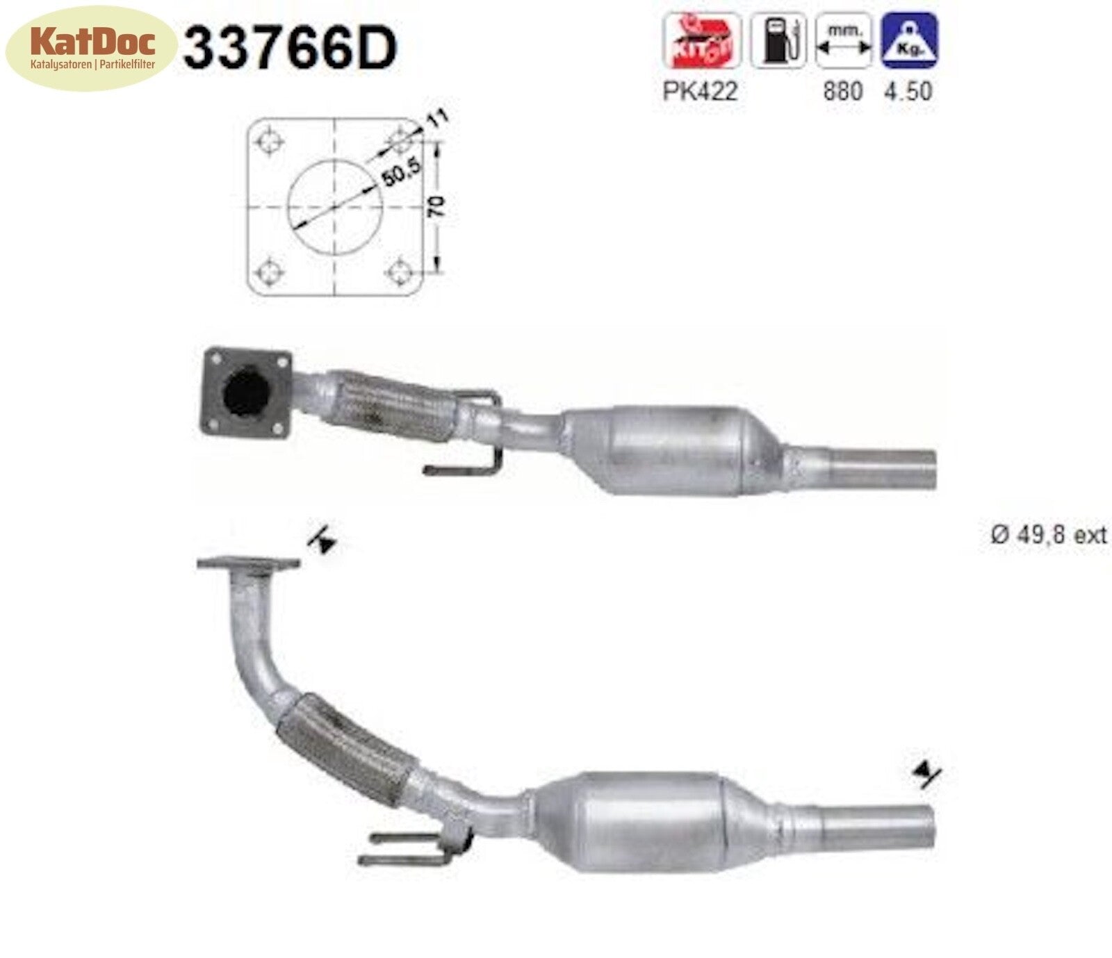 Katalysator für Seat Cordoba/Ibiza/Inca, VW Polo/Caddy, 1.9, 47/50kW, Euro 1&2 - KatDoc