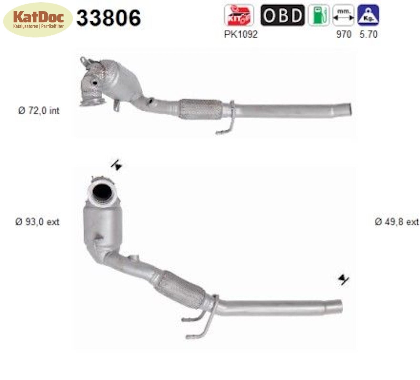 Katalysator für Seat Arona/Ibiza, VW T - Cross/Polo, 1.0 TSI, 70/85kW, Euro 6 - KatDoc