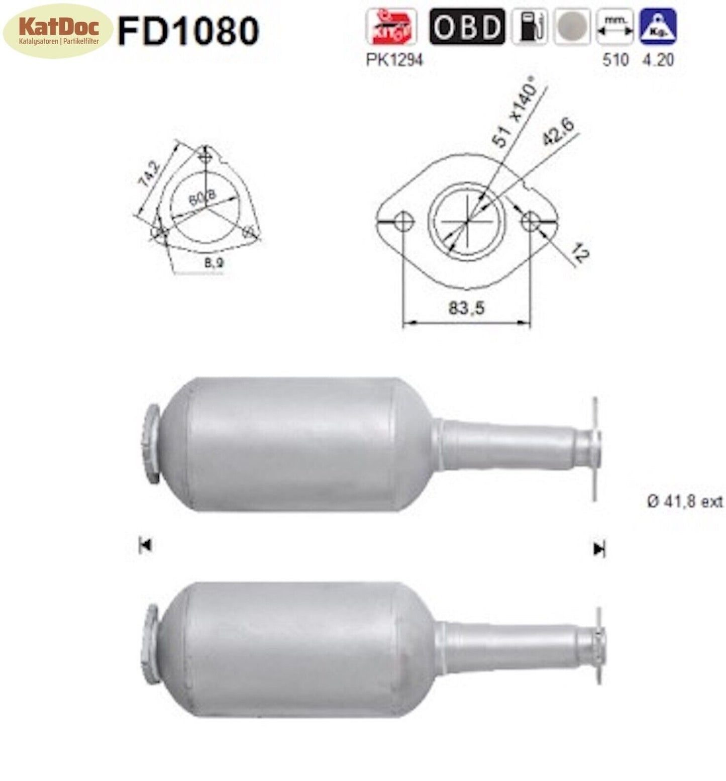 Ruß - Partikelfilter für Opel Agila B, Suzuki Splash/Swift, 1.3, 51/55kW, Euro 4 - KatDoc