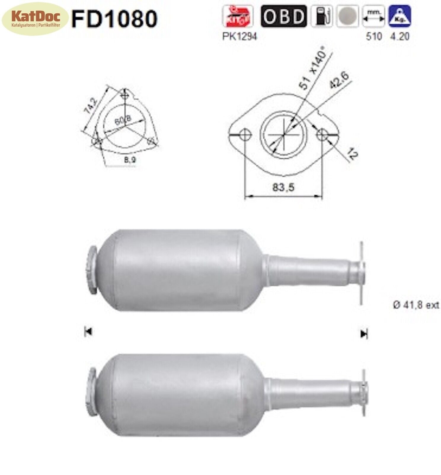Ruß - Partikelfilter für Opel Agila B, Suzuki Splash/Swift, 1.3, 51/55kW, Euro 4 - KatDoc