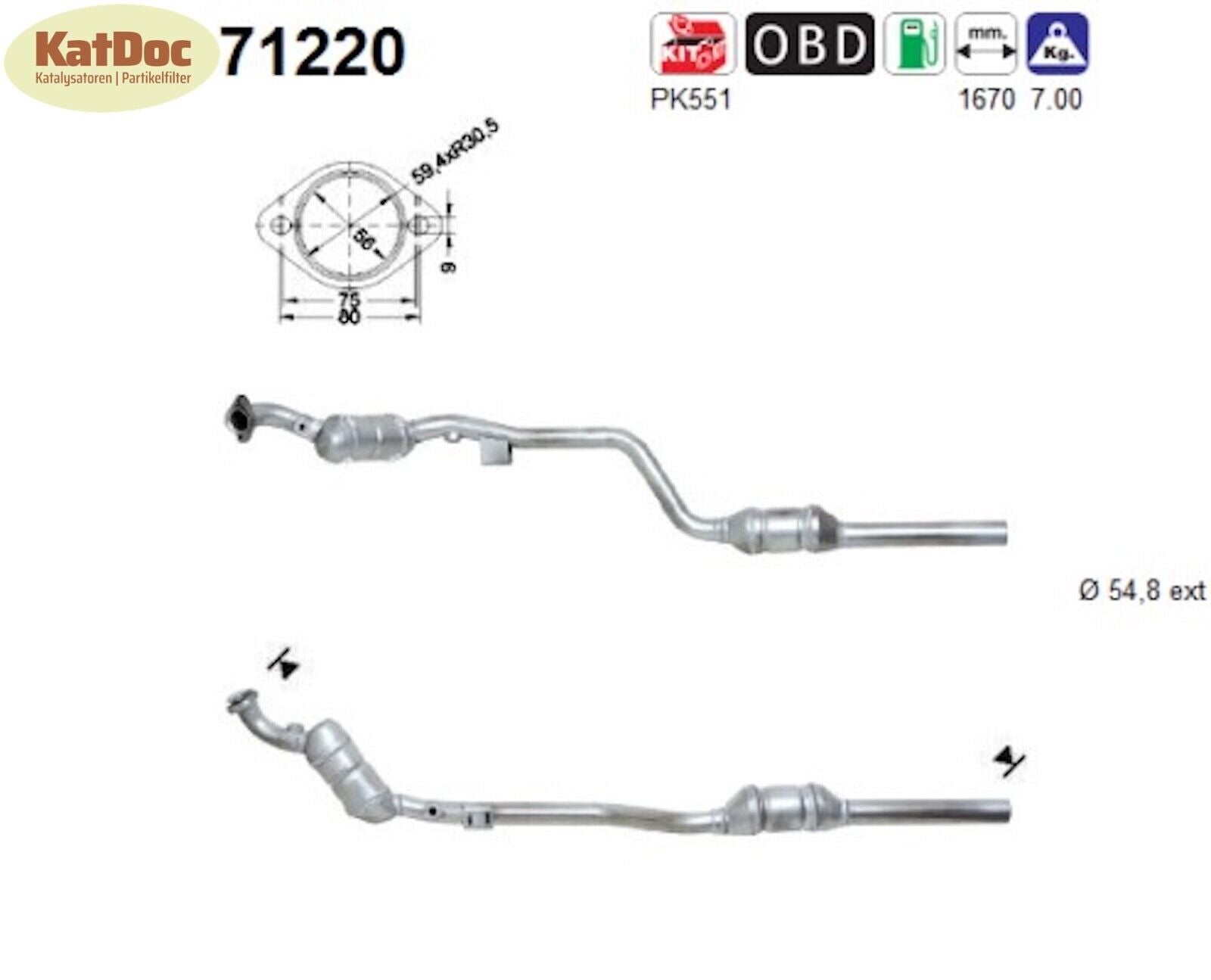 Katalysator für Mercedes E - Klasse (W210/S210), 2.6/2.8, 125/150kW, Euro 3 - KatDoc