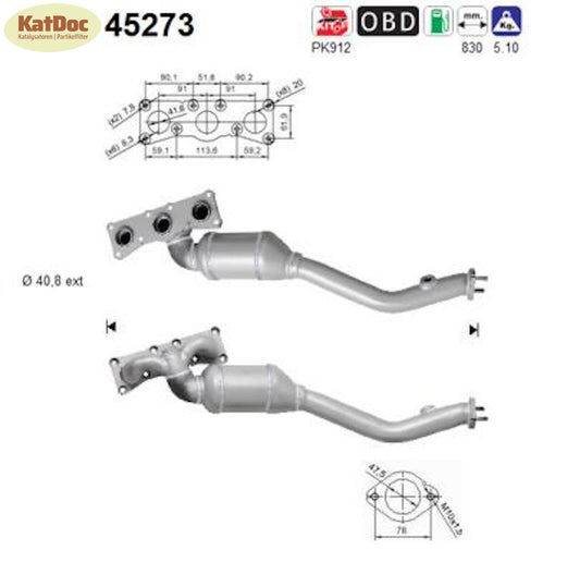 Katalysator für BMW 5er/6er/7er, 2.5/3.0, 130/160/190kW, 830mm, Euro 4 - KatDoc