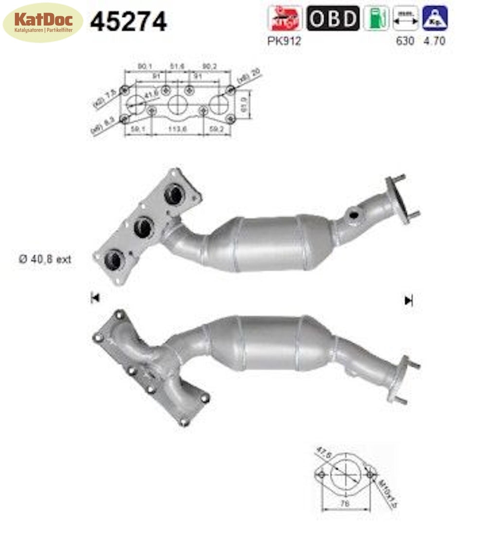 Katalysator BMW 5er E60/E61 523/525/i xi, 130/155/160kW, 630mm, Euro 4 - KatDoc