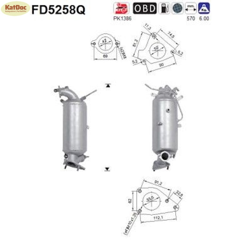 Ruß - Partikelfilter für Honda Civic9 1.6 i - DTEC 88kW, Silizium, Euro 5 - KatDoc