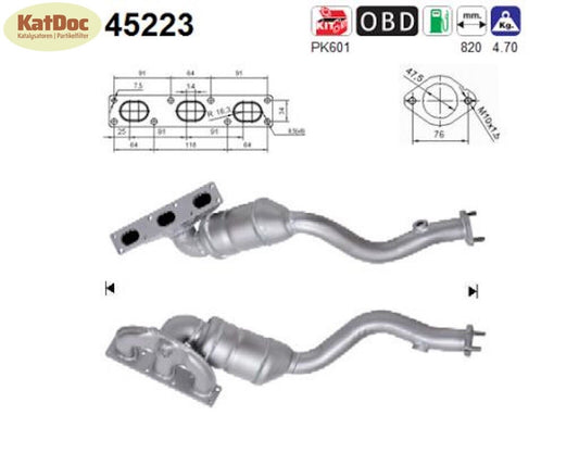 Katalysator für BMW 3er/Z3, 2.2/2.5/3.0, 125/141/170kW, 820mm, Euro 3 - KatDoc