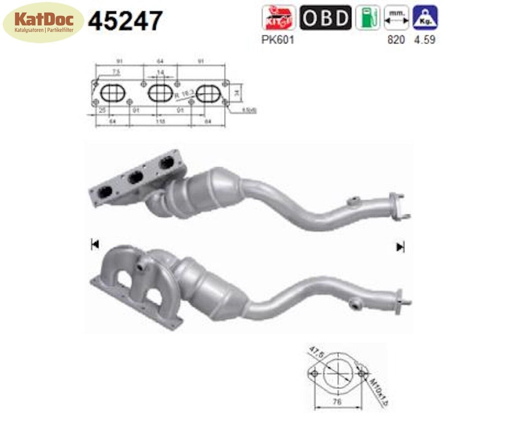 Katalysator BMW 3er (E46)/X3/Z4, 2.2/2.5/3.0, 125/141/170, 820mm,Euro 4 - KatDoc
