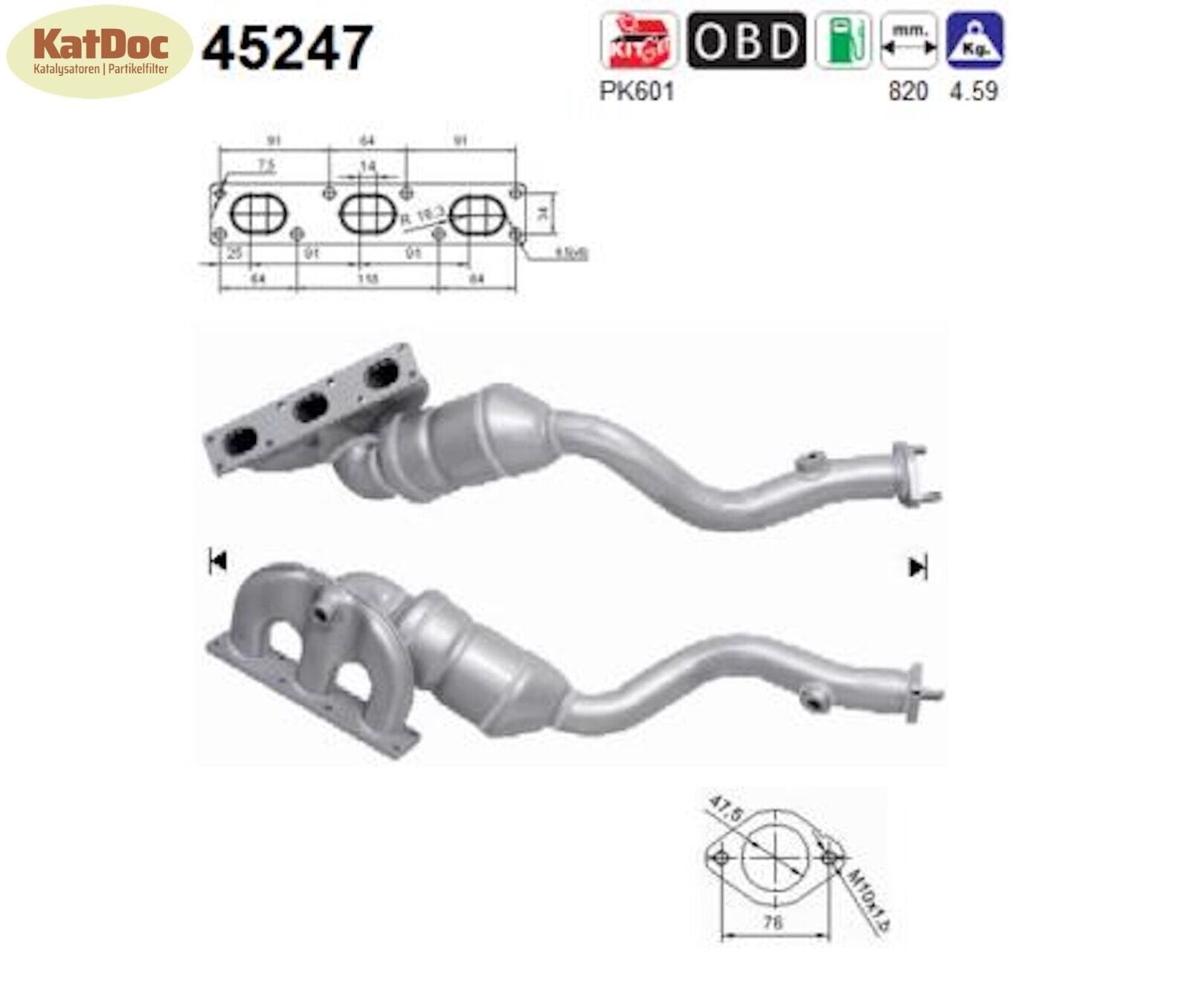 Katalysator BMW 3er (E46)/X3/Z4, 2.2/2.5/3.0, 125/141/170, 820mm,Euro 4 - KatDoc