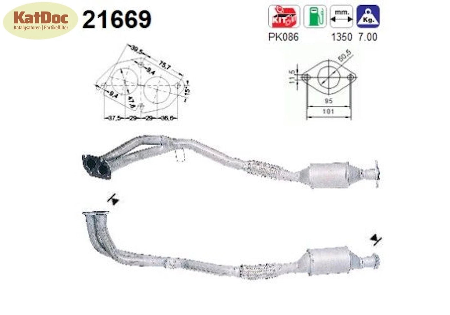 Katalysator für Opel Vectra B, 1.6 i 16V, 74kW, Euro 1&2 - KatDoc