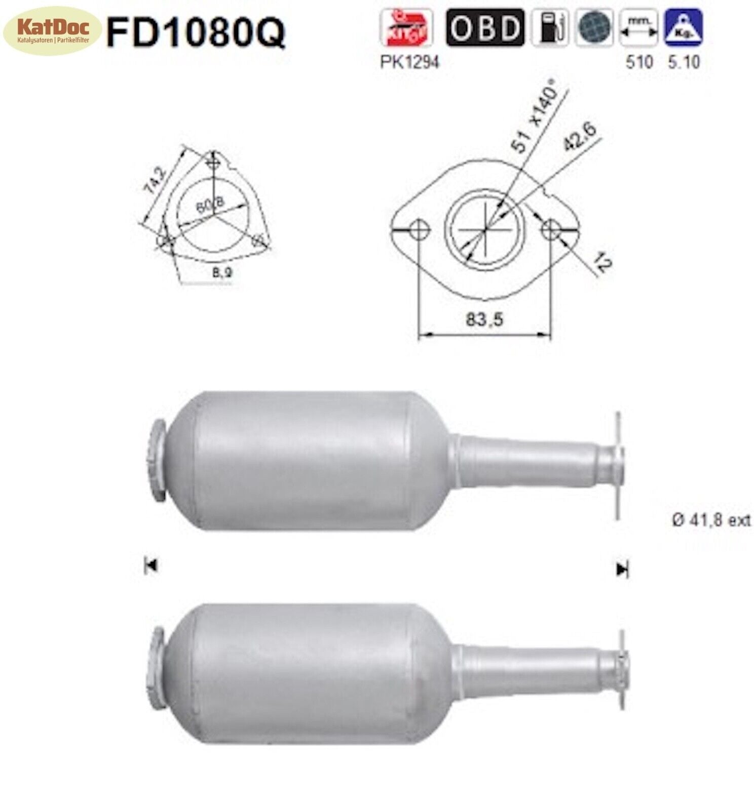 Ruß - Partikelfilter für Opel Agila B, Suzuki Splash/Swift, 1.3,Silizium, Euro 4 - KatDoc