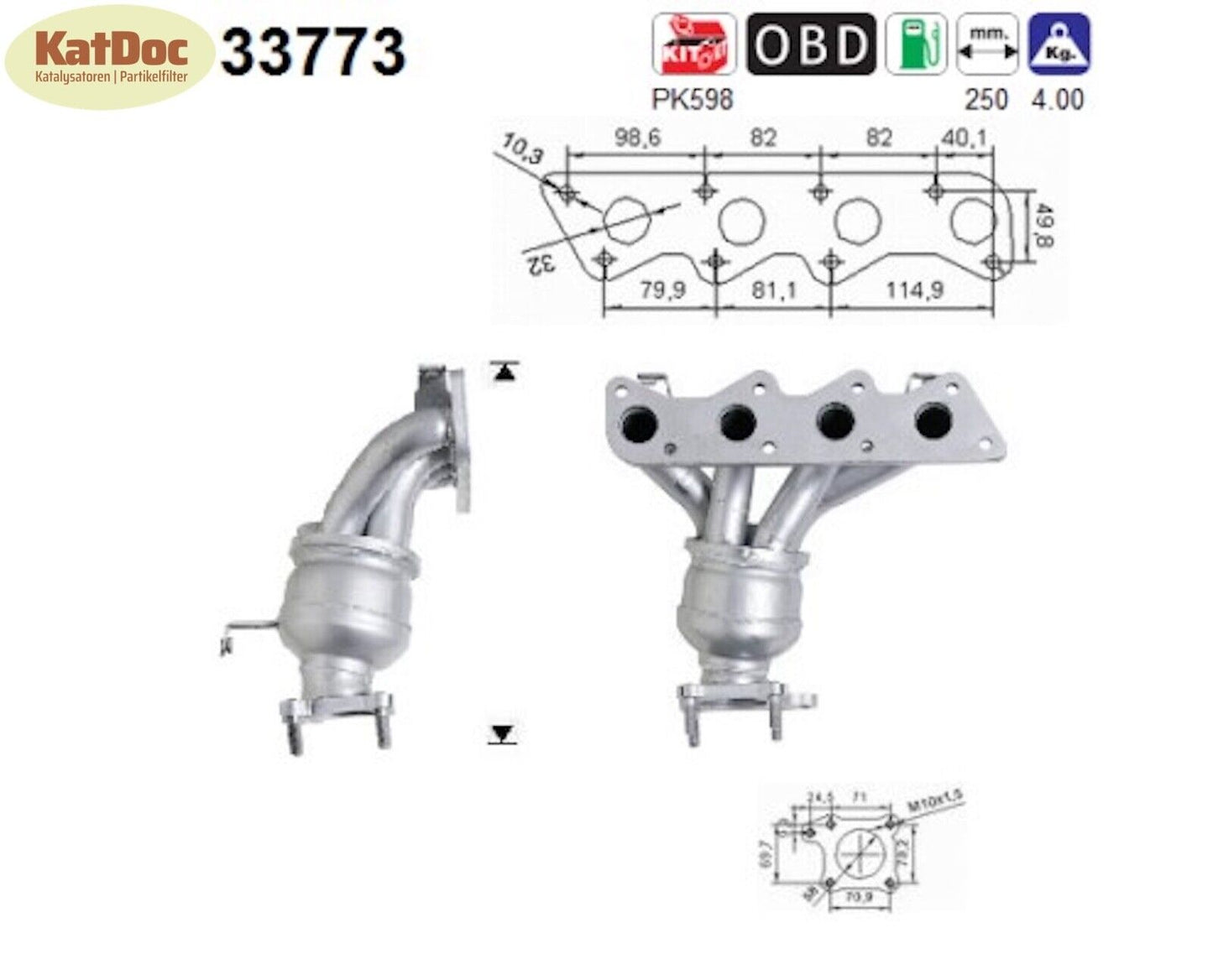 Katalysator Seat Arosa/Cordoba/Ibiza, VW Lupo/Polo,1.0/1.4,37/40/44kW, Euro 3 - KatDoc