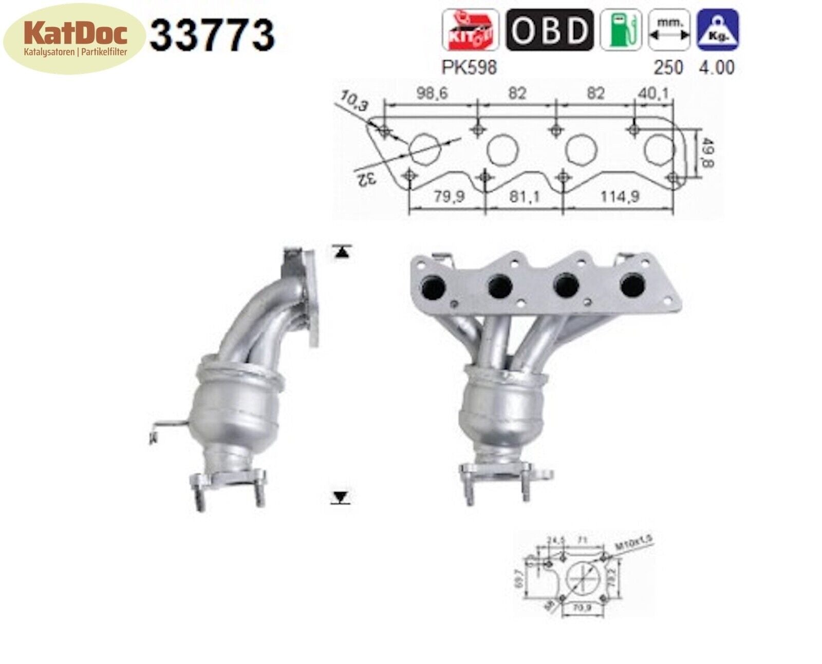 Katalysator Seat Arosa/Cordoba/Ibiza, VW Lupo/Polo,1.0/1.4,37/40/44kW, Euro 3 - KatDoc