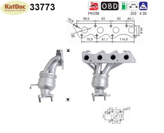 Katalysator Seat Arosa/Cordoba/Ibiza, VW Lupo/Polo,1.0/1.4,37/40/44kW, Euro 3 - KatDoc