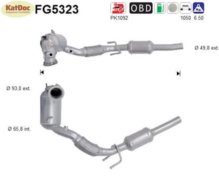 Ruß - Partikelfilter inkl. Katalysator für Audi,Seat,Skoda,VW, 1.0, 85kW, Euro 6 - KatDoc